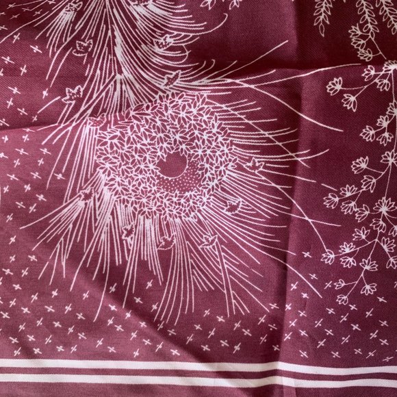 Vintage 1970s Burgundy Feather Print Poly Scarf - Picture 10 of 13